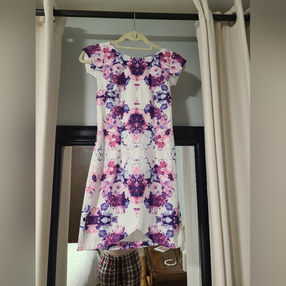 XENIA Pink Purple Floral Bodycon Dress 6 AU XS - Picture 3 of 5